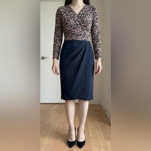 Kayme Japan Navy + Beige Docking Midi Dress I Wrinkle-free Machine Washable US 2